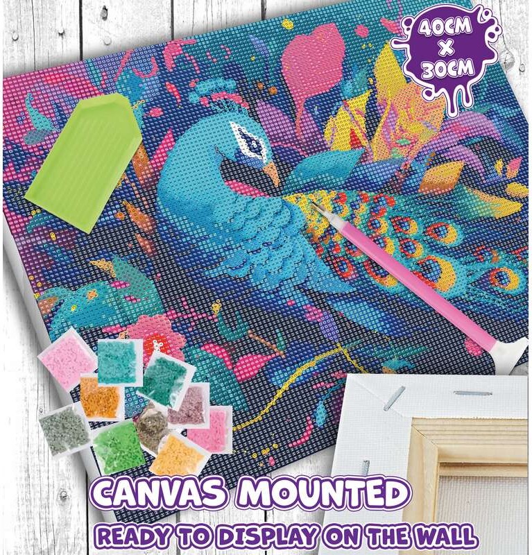 Diamond Art Painting Kit På Lærred - 30X40 Cm - Påfugl - Splat