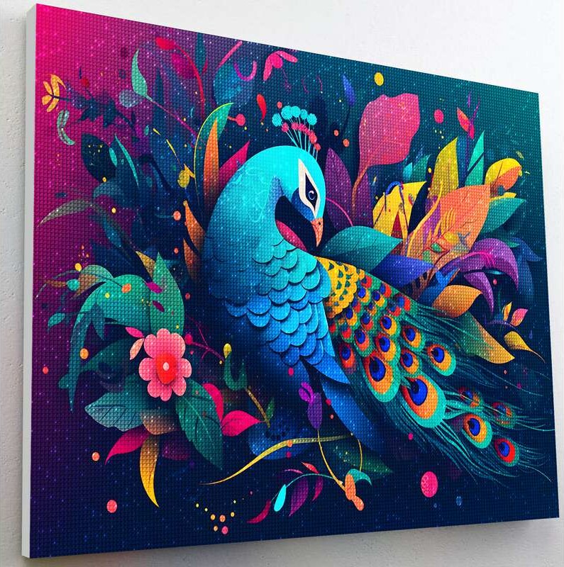 Diamond Art Painting Kit På Lærred - 30X40 Cm - Påfugl - Splat
