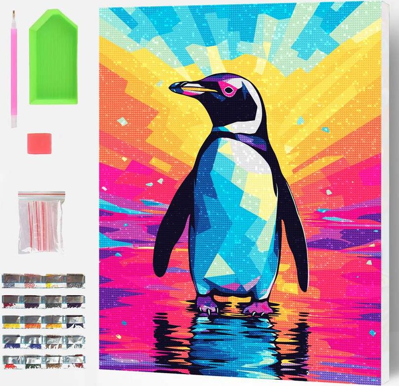Diamond Art Painting Kit På Lærred - 30X40 Cm - Pingvin - Splat