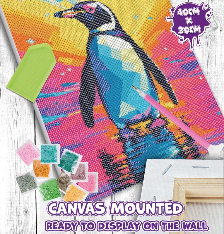 Diamond Art Painting Kit På Lærred - 30X40 Cm - Pingvin - Splat