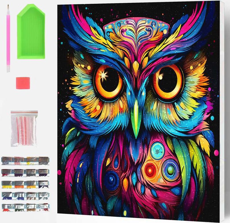 Diamond Art Painting Kit På Lærred - 30X40 Cm - Ugle - Splat