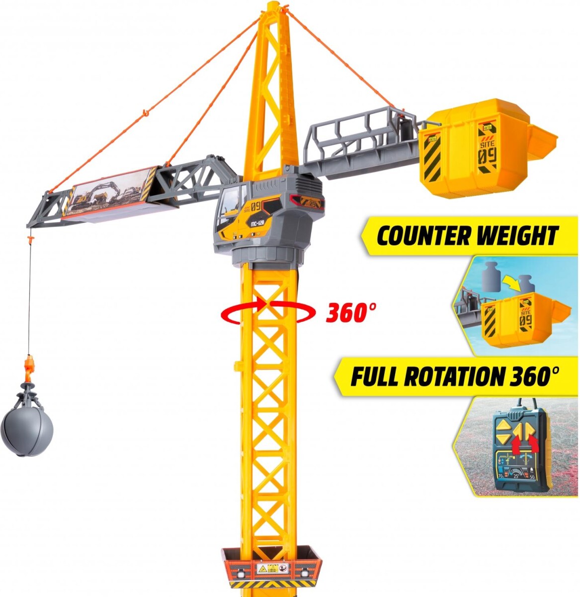 Dickie Toys - Mighty Crane - Fjernstyret Kran Legetøj - 110 Cm