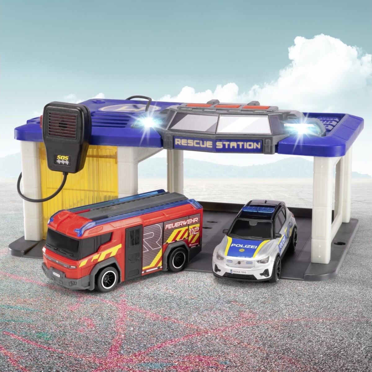 Dickie Toys - Rescue Station - Redningsstation Med Brandbil Og Politibil