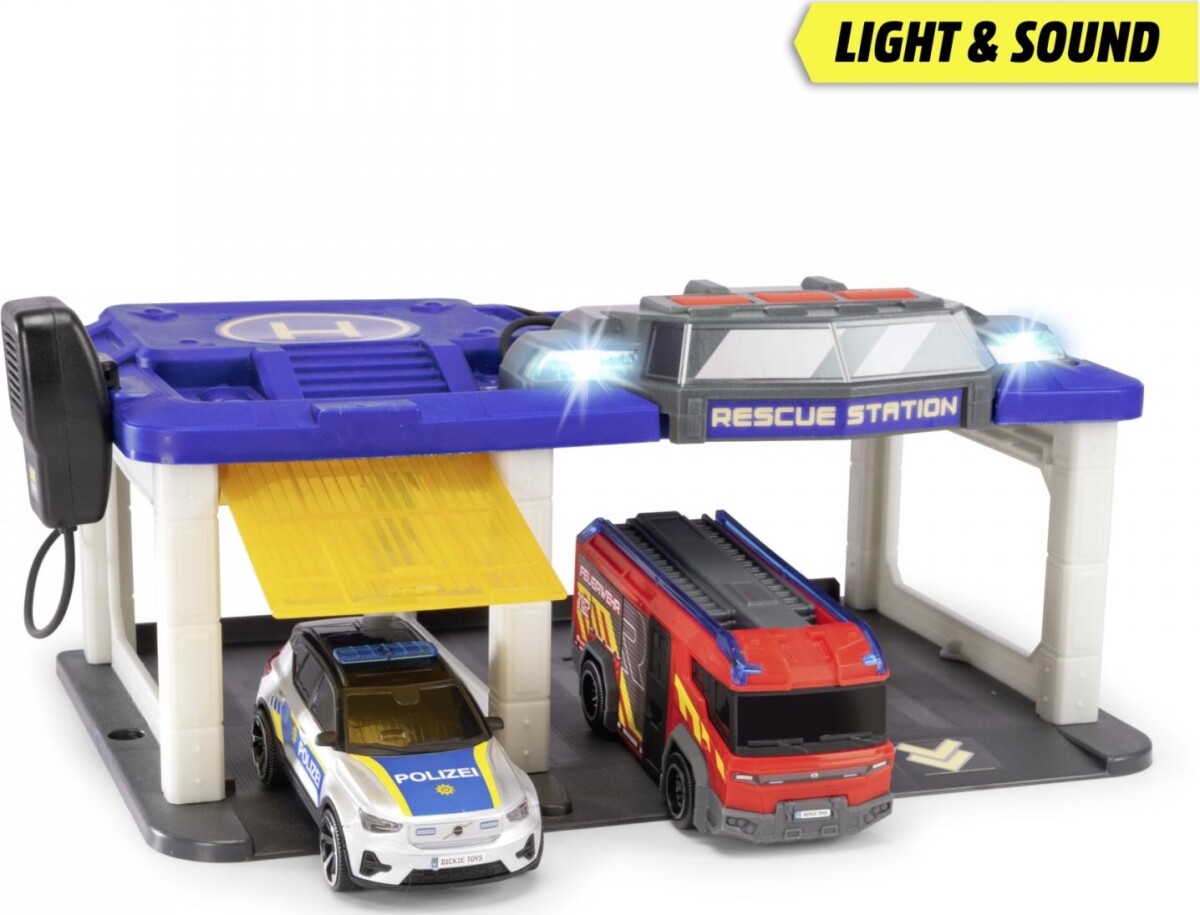 Dickie Toys - Rescue Station - Redningsstation Med Brandbil Og Politibil