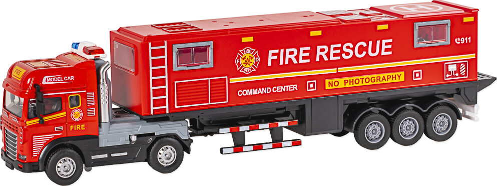 Die-Cast Fire Truck With Trailer Light Sound - Klx Toys