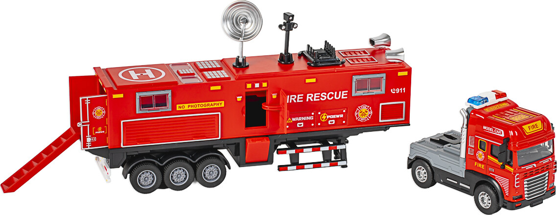 Die-Cast Fire Truck With Trailer Light Sound - Klx Toys