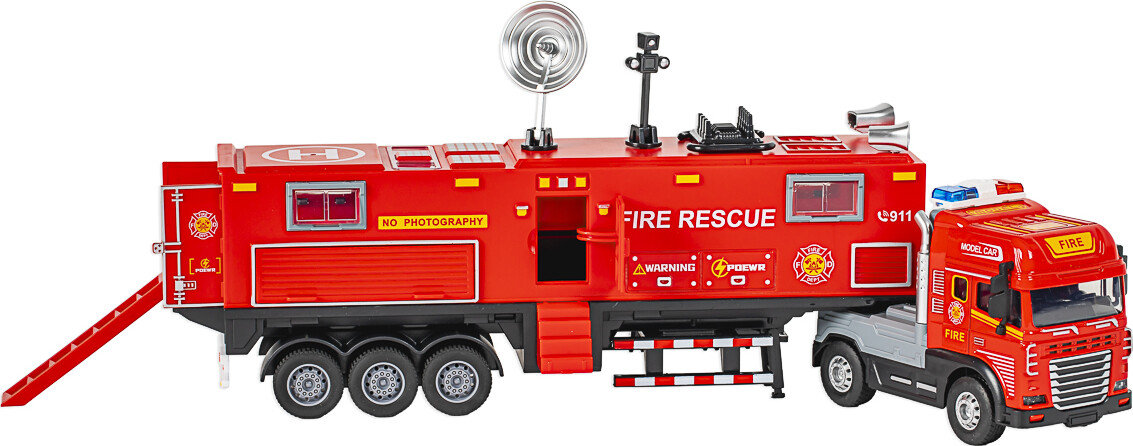 Die-Cast Fire Truck With Trailer Light Sound - Klx Toys