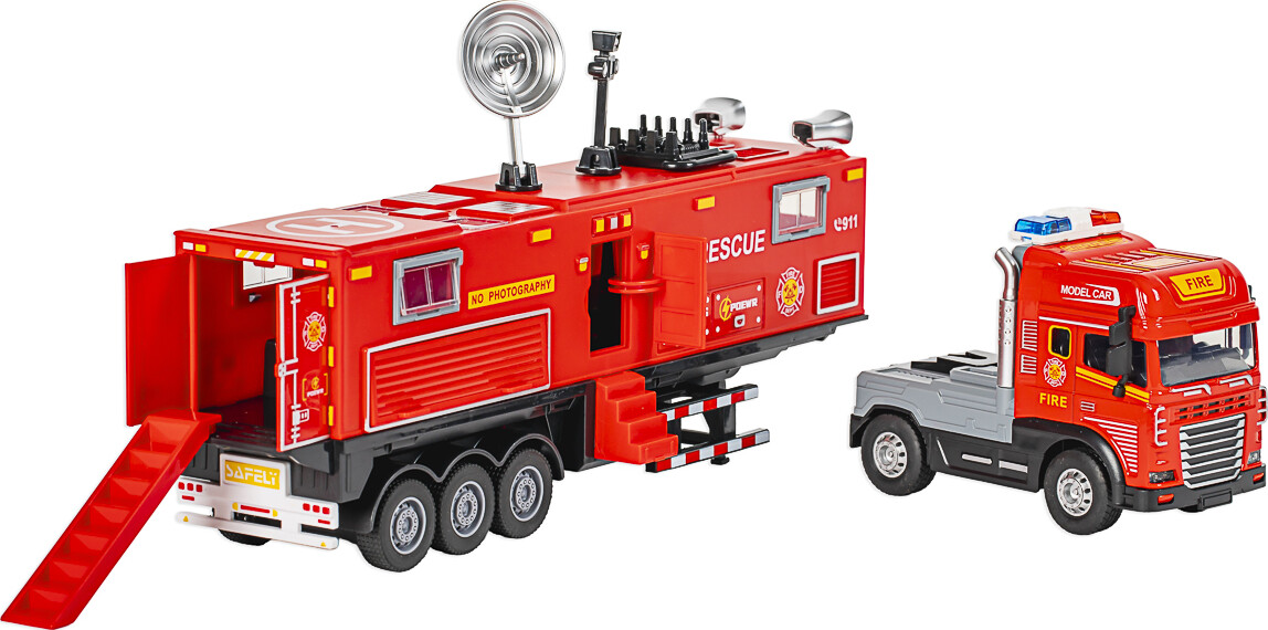 Die-Cast Fire Truck With Trailer Light Sound - Klx Toys