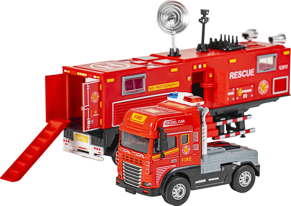 Die-Cast Fire Truck With Trailer Light Sound - Klx Toys