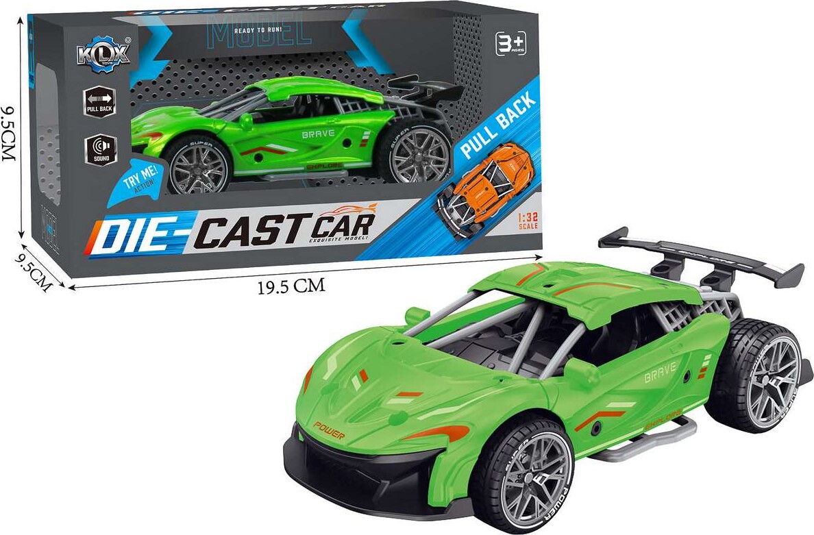 Die-Cast Pull Back Car Wsound Try-Me Green - Klx Toys