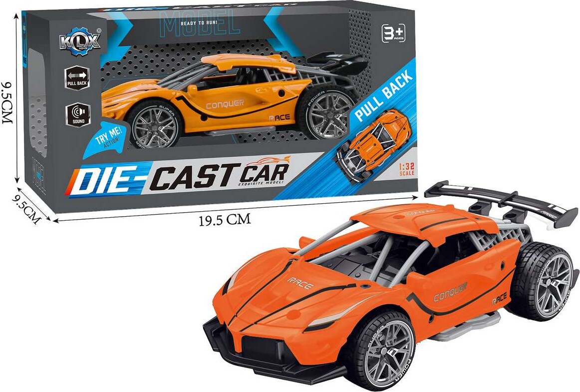 Die-Cast Pull Back Car Wsound Try-Me Orange - Klx Toys
