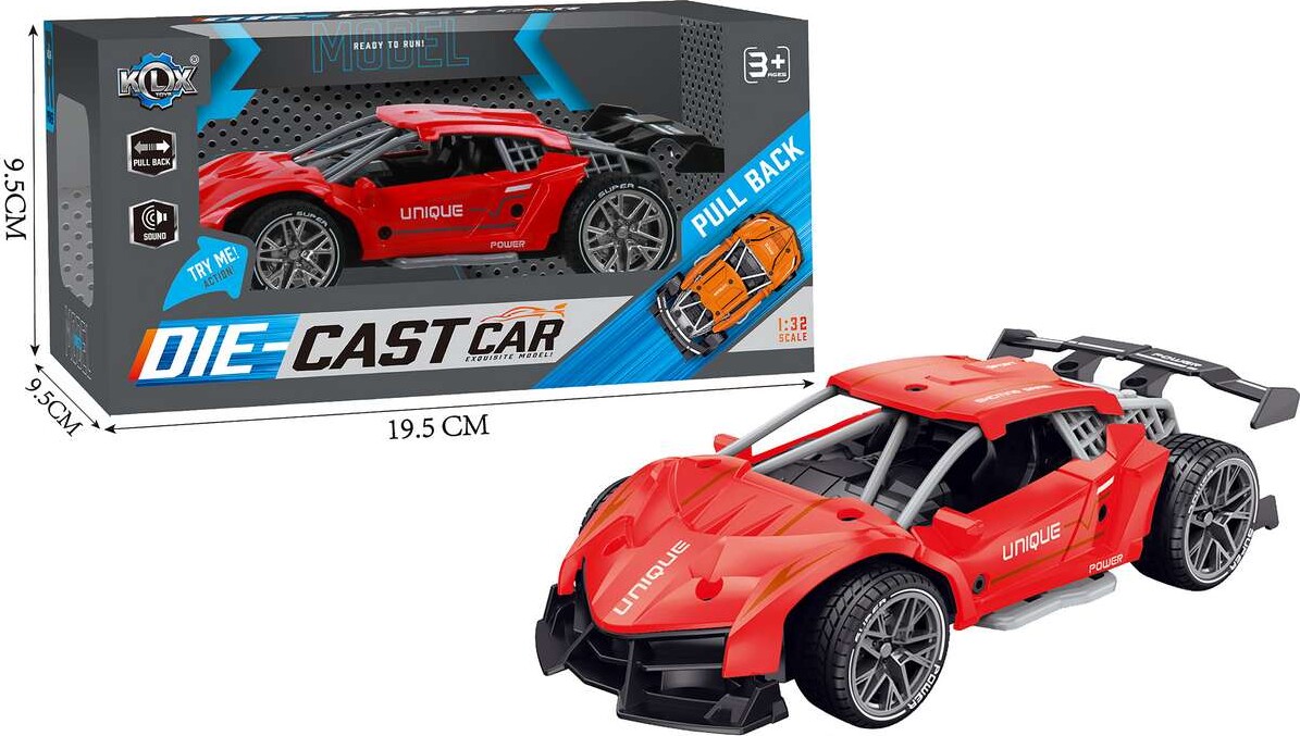 Die-Cast Pull Back Car Wsound Try-Me Red - Klx Toys