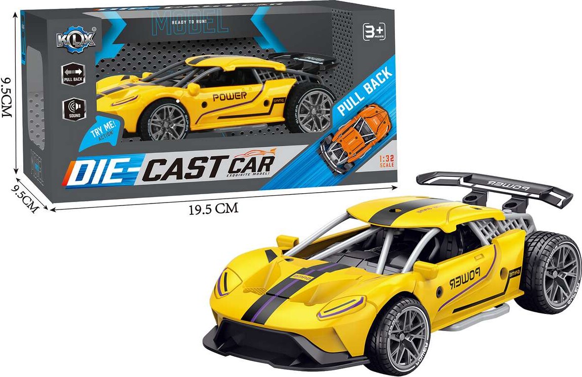 Die-Cast Pull Back Car Wsound Try-Me Yellow - Klx Toys