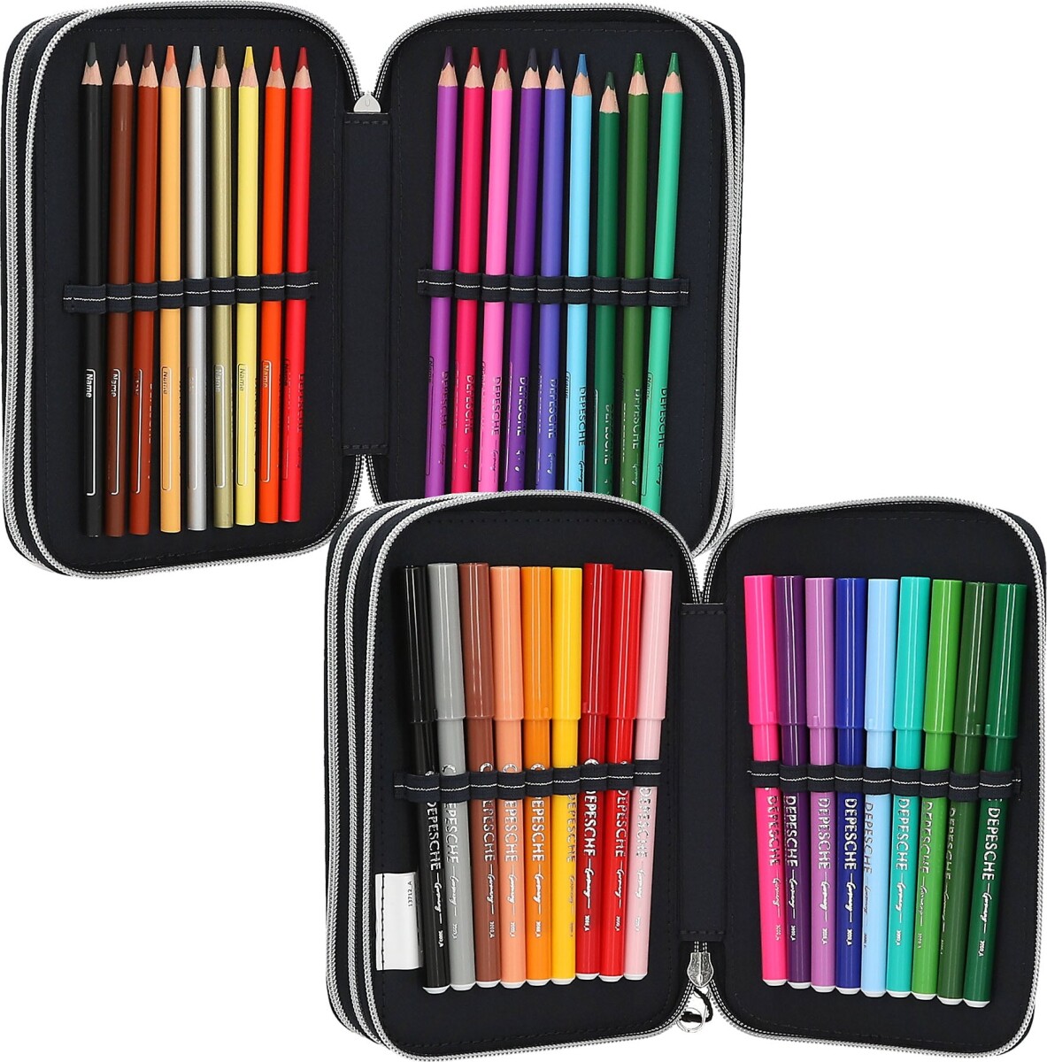 Dino World - Fyldt Penalhus Med 3 Rum - Action World - Mørkeblå