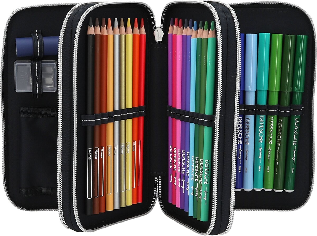 Dino World - Fyldt Penalhus Med 3 Rum - Action World - Mørkeblå