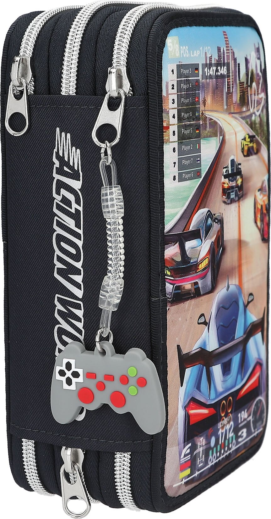 Dino World - Fyldt Penalhus Med 3 Rum - Action World - Mørkeblå