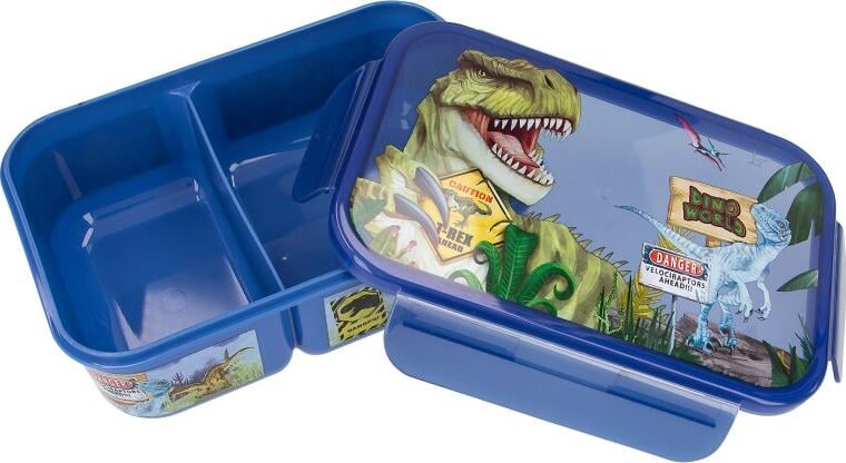 Dinosaur Madkasse Med Rum - Dino World - Danger - Blå