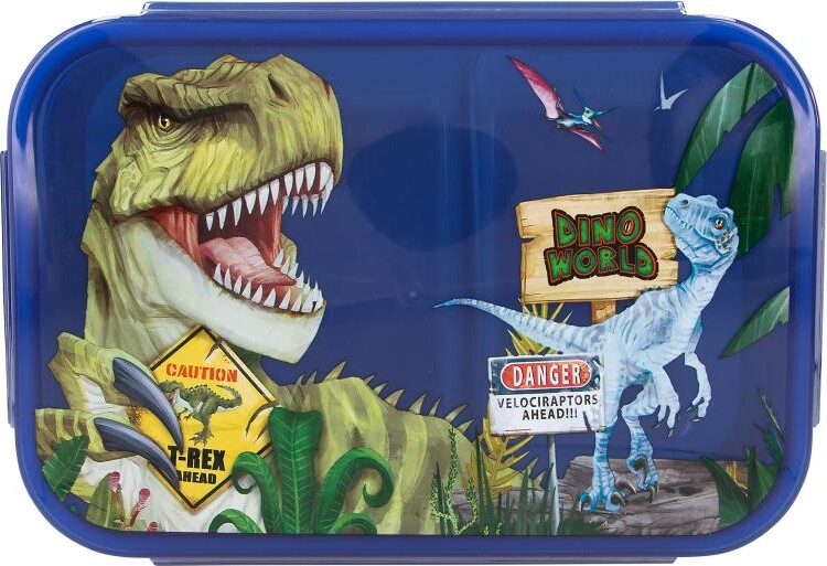 Dinosaur Madkasse Med Rum - Dino World - Danger - Blå