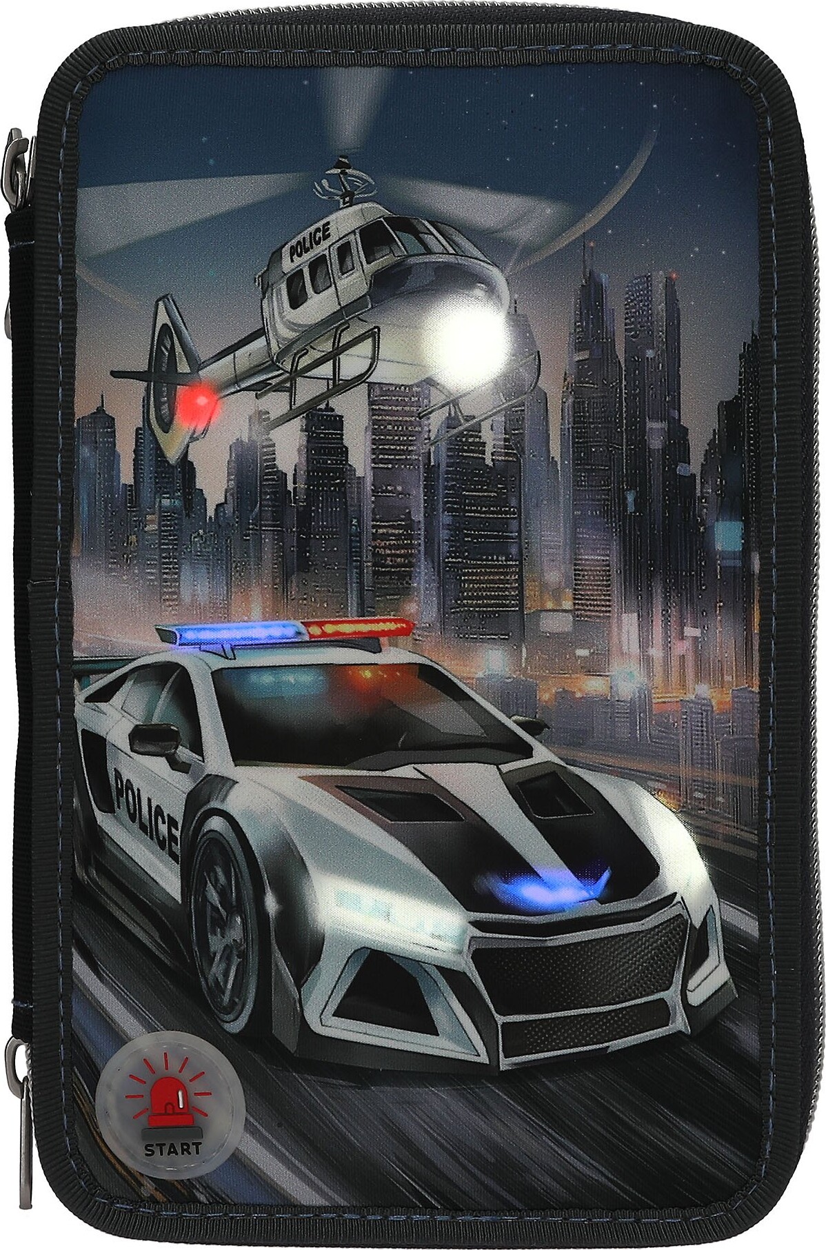 Dino World - Trippel Penalhus Med Lys Og Indhold - Monster Cars Politibil