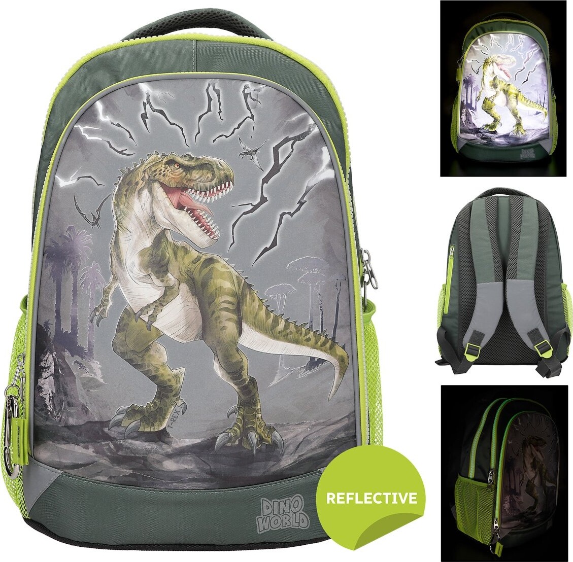 Dinosaur Skoletaske Med Refleks - Dino World