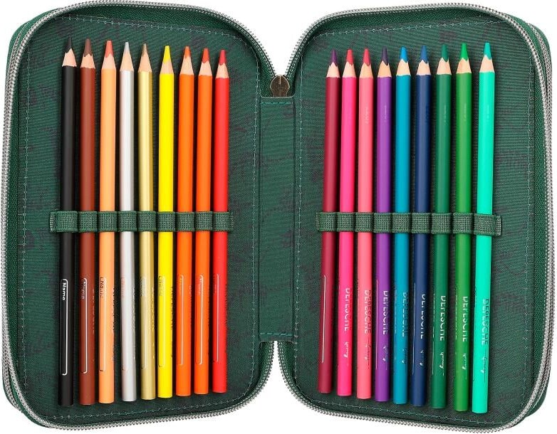 Dino World - Trippel Penalhus Med Indhold Og Kæde - T- Rex