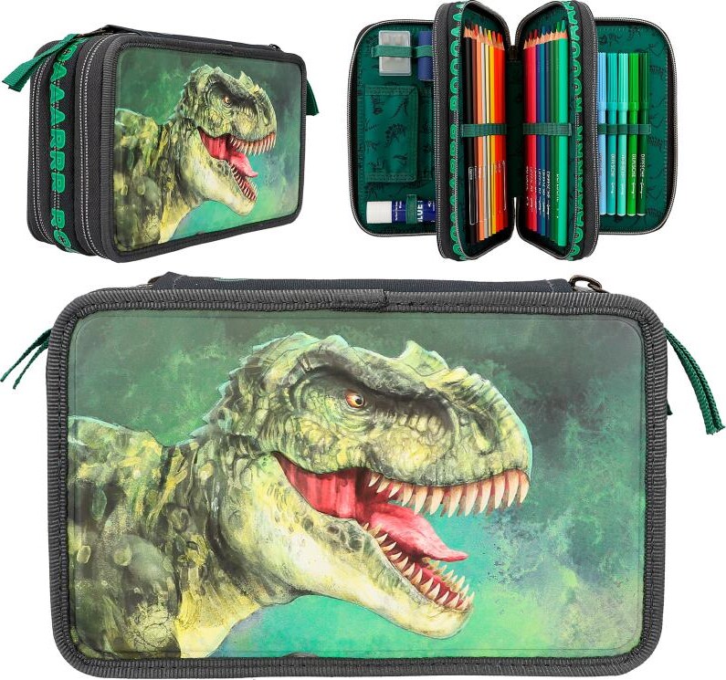 Dino World - Trippel Penalhus Med Indhold - T- Rex