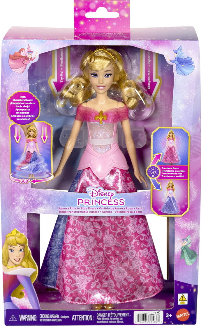 Disney Princess - Aurora Pink To Blue Dress Dukke - Mattel Jlk24