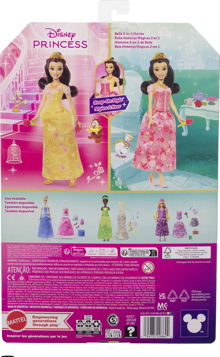 Disney Princess - Belle 2-I-1 Dukke - Mattel Jfj82