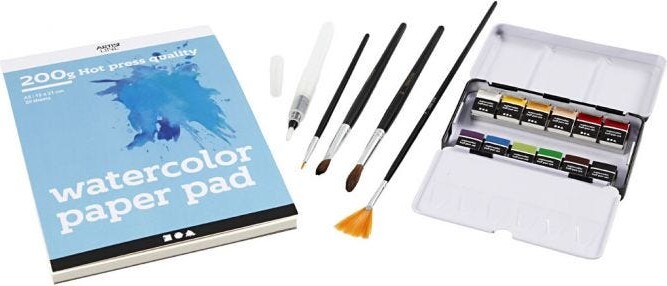 Akvarelsæt - Med Maling Pensler Og Blok - Diy Kit