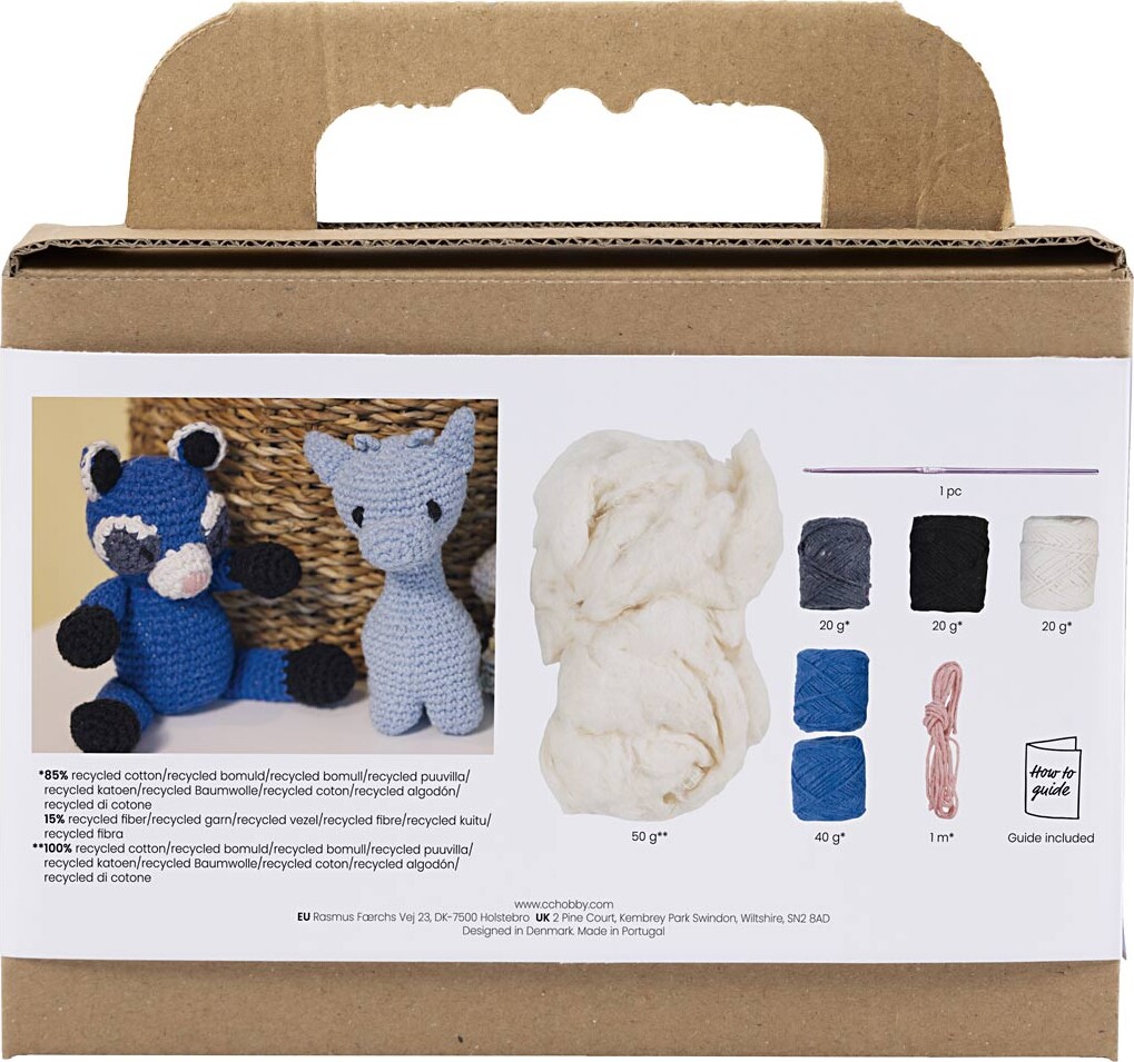 Diy Kit Amigurumi - Vaskebjørn - Sort - Blå