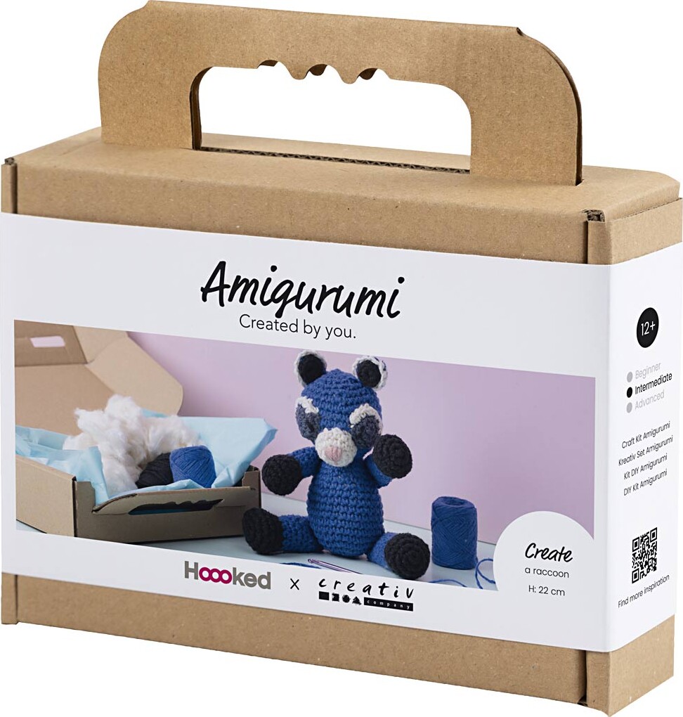 Diy Kit Amigurumi - Vaskebjørn - Sort - Blå