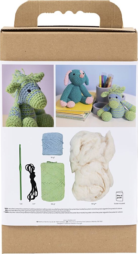 Diy Kit Amigurumi - Zebra - Lys Blå - Lys Grøn