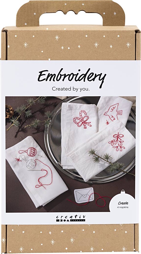 Diy Kit Broderi - Juleservietter - Julerød