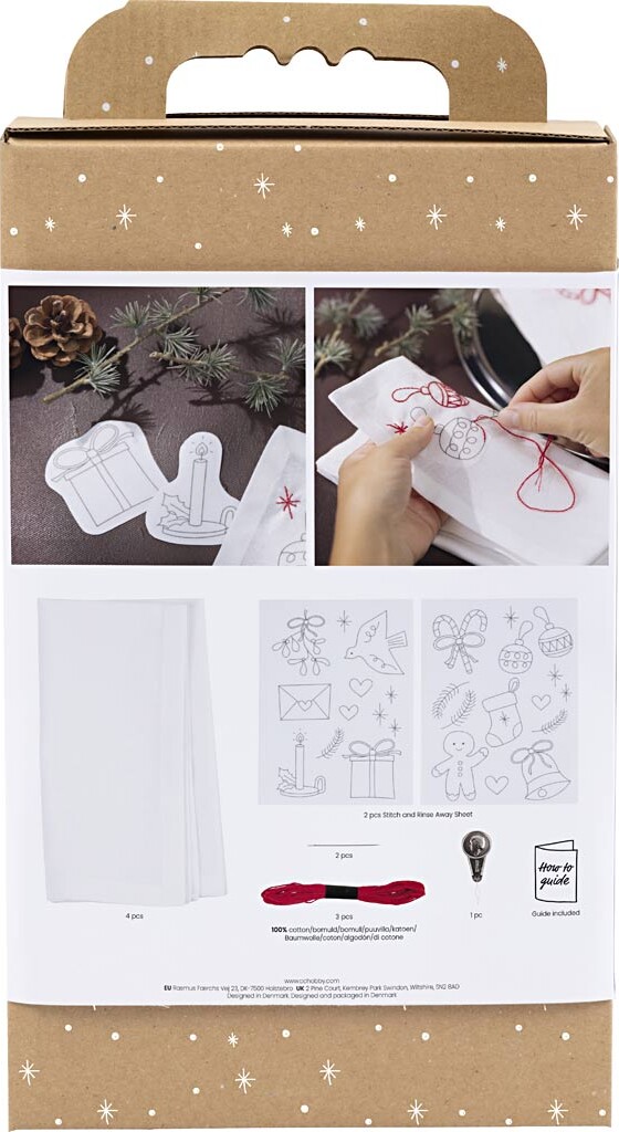 Diy Kit Broderi - Juleservietter - Julerød