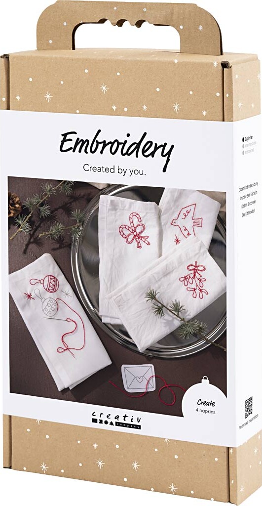 Diy Kit Broderi - Juleservietter - Julerød
