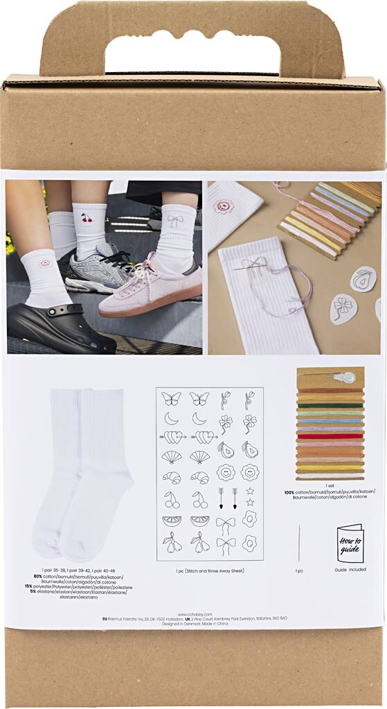 Diy Kit Broderi - Strømper - Hvid