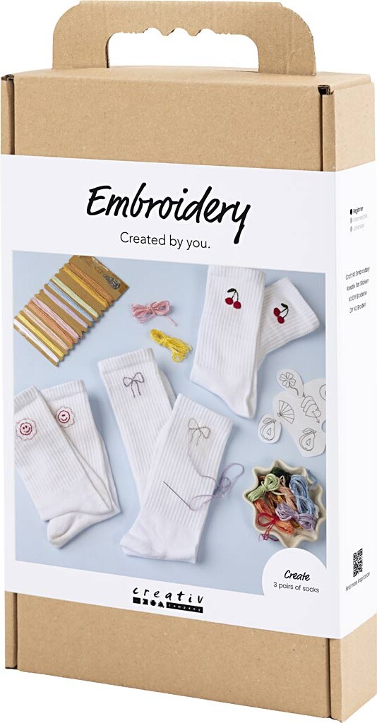 Diy Kit Broderi - Strømper - Hvid