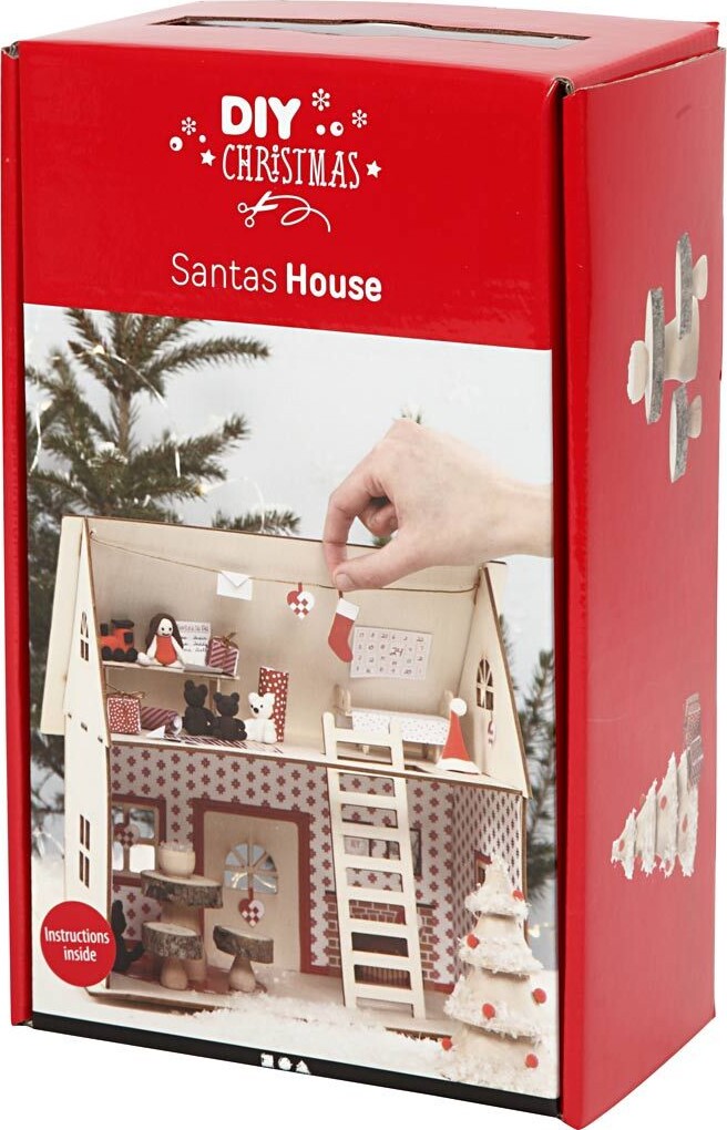 Julepynt Lav Selv - Julemandens Hus - Samlesæt I Træ - Diy Christmas