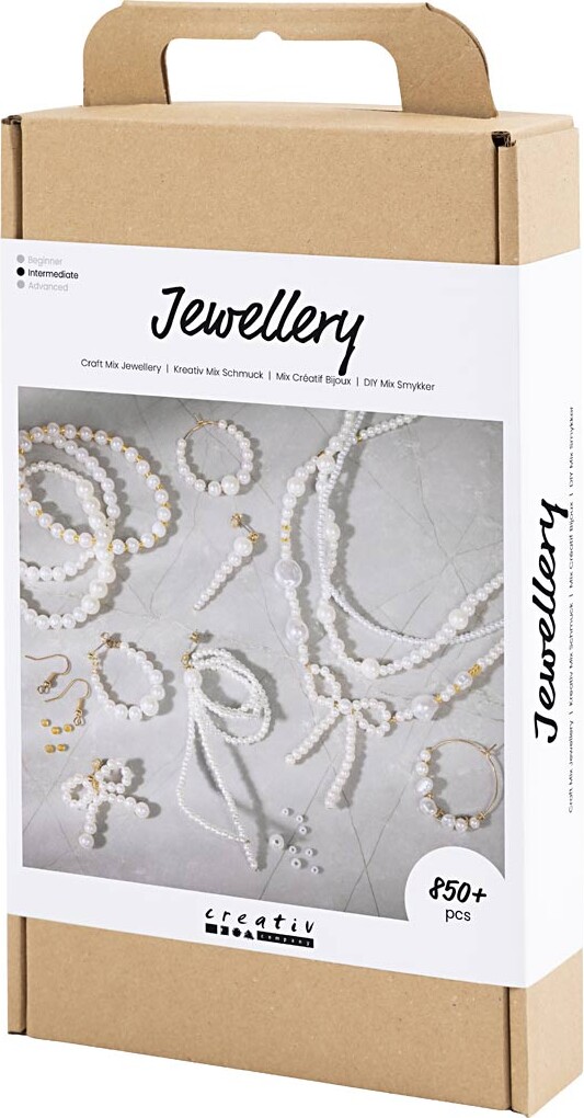 Diy Mix Smykker - Halskæder - Armbånd - Øreringe - Forgyldt - Hvid