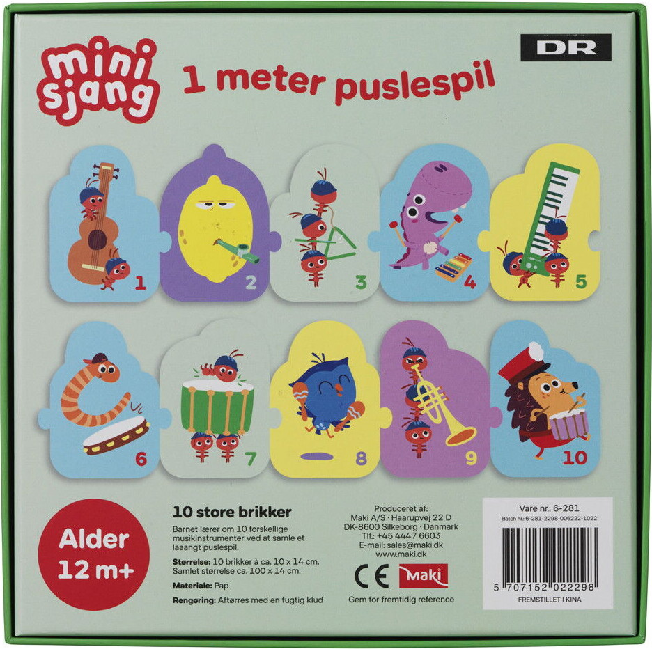 Dr Minisjang - Børste Puslespil - 10 Brikker - 1 Meter