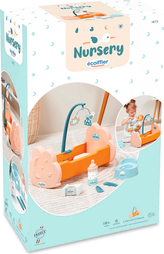 Dukkeseng Med Tilbehør - Ecoiffier Nursery - 6 Dele - 32 Cm