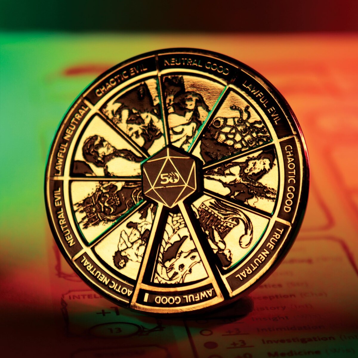 Dungeons Dragons 24K Gold Plated Alignment Spinner Pin Badge