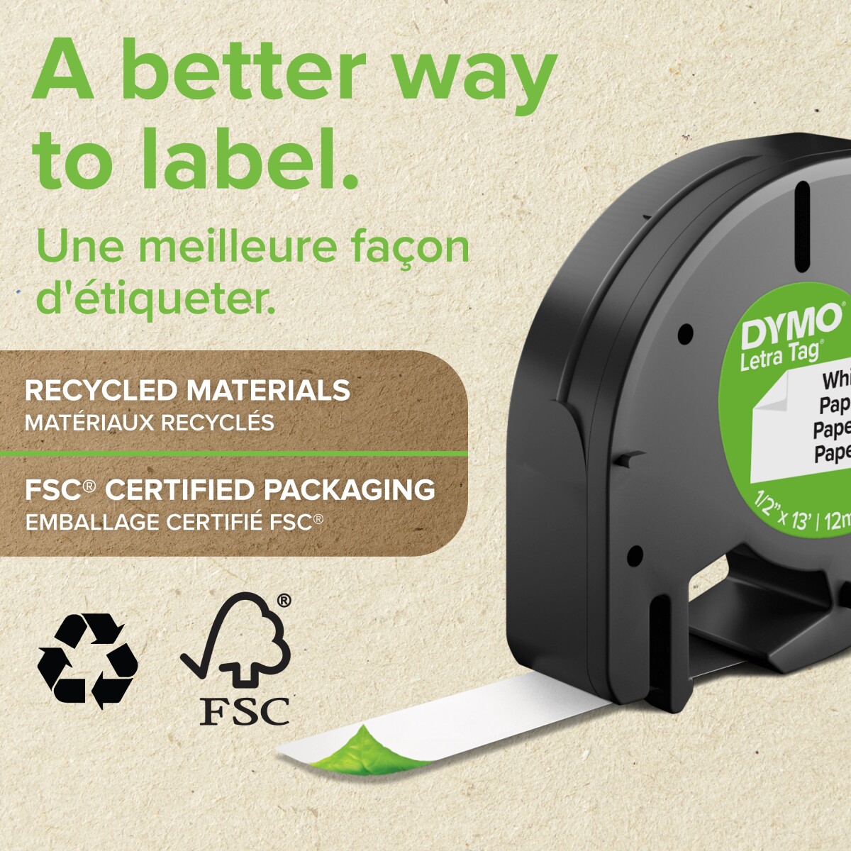 Dymo - Letratag Tape - Clear Plastic - 12 Mm - 4 M - Sort På Klar