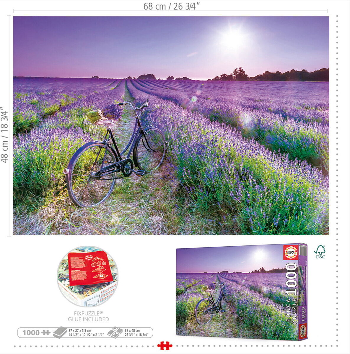 Educa - Bike In A Lavender Field Puzzle - 1000 Brikker - Puslespil