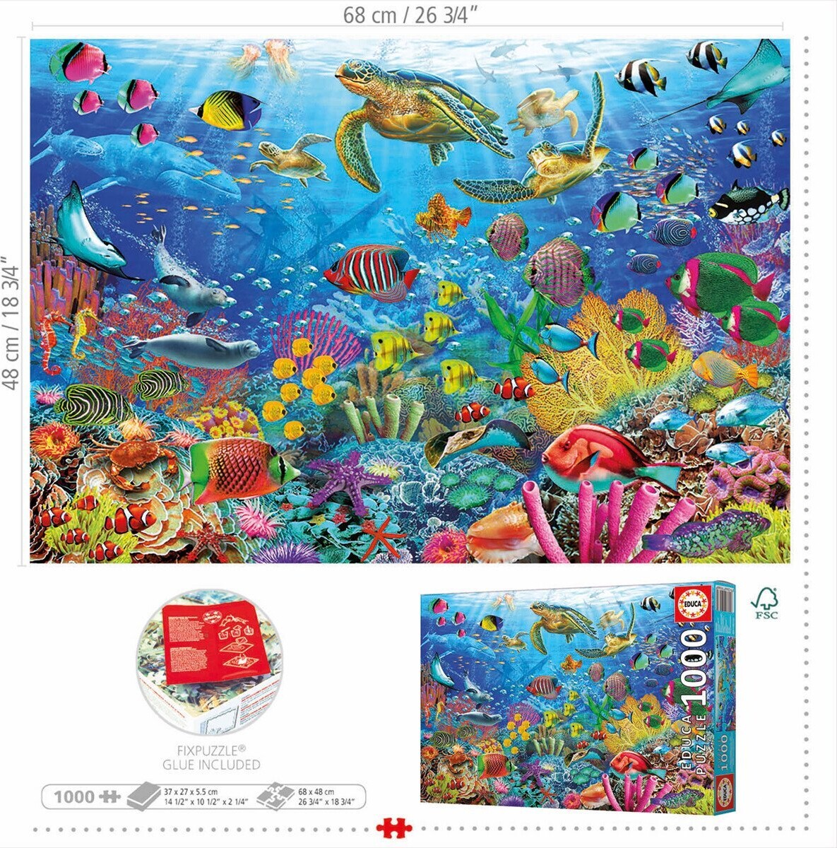 Educa Puslespil - 1000 Brikker - Tropical Fantasy Turtles Puslespil