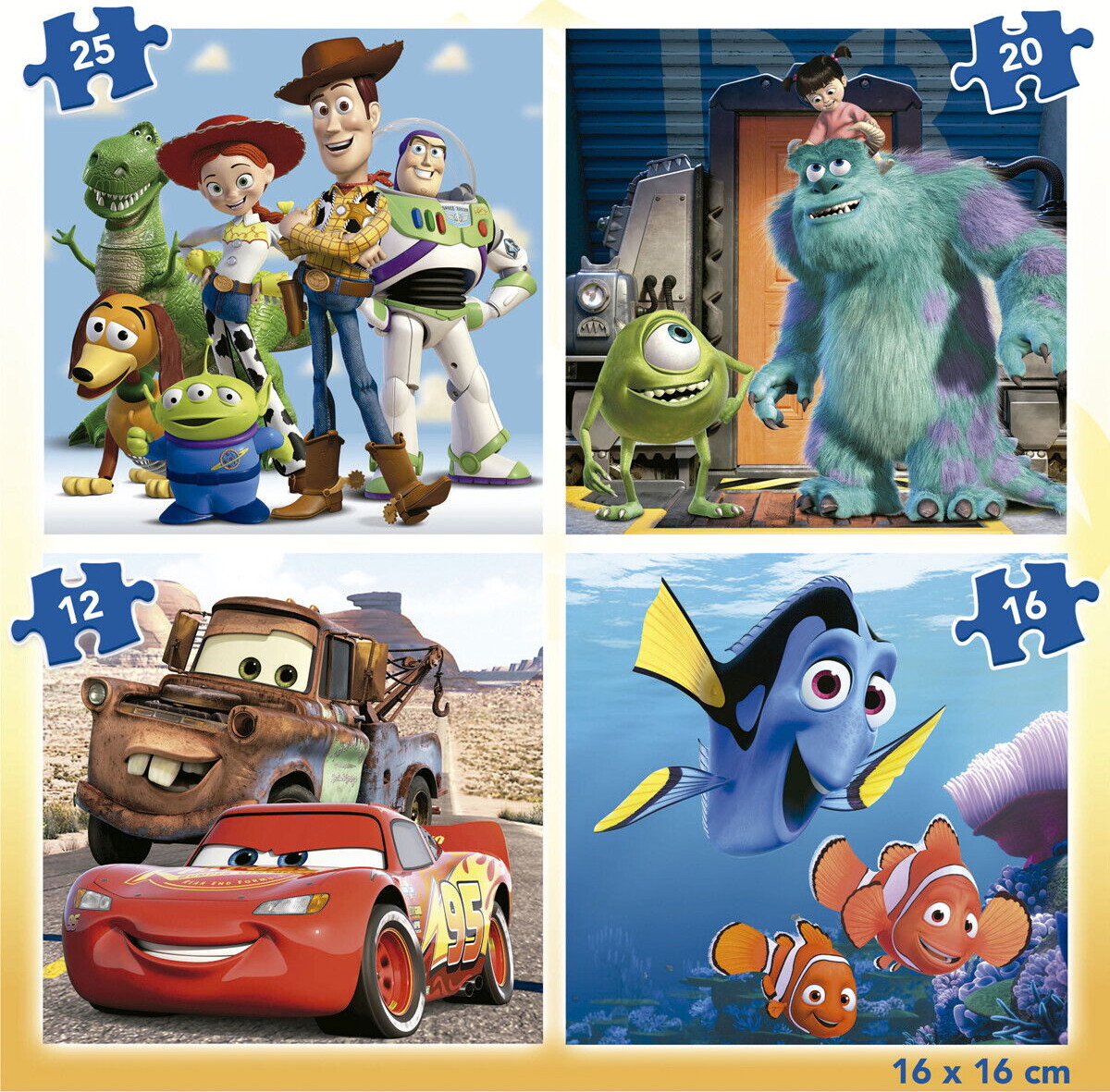 Køb Educa - Pixar 4 Puzzles Progressive - 12-16-20-25 - Puslespil ...