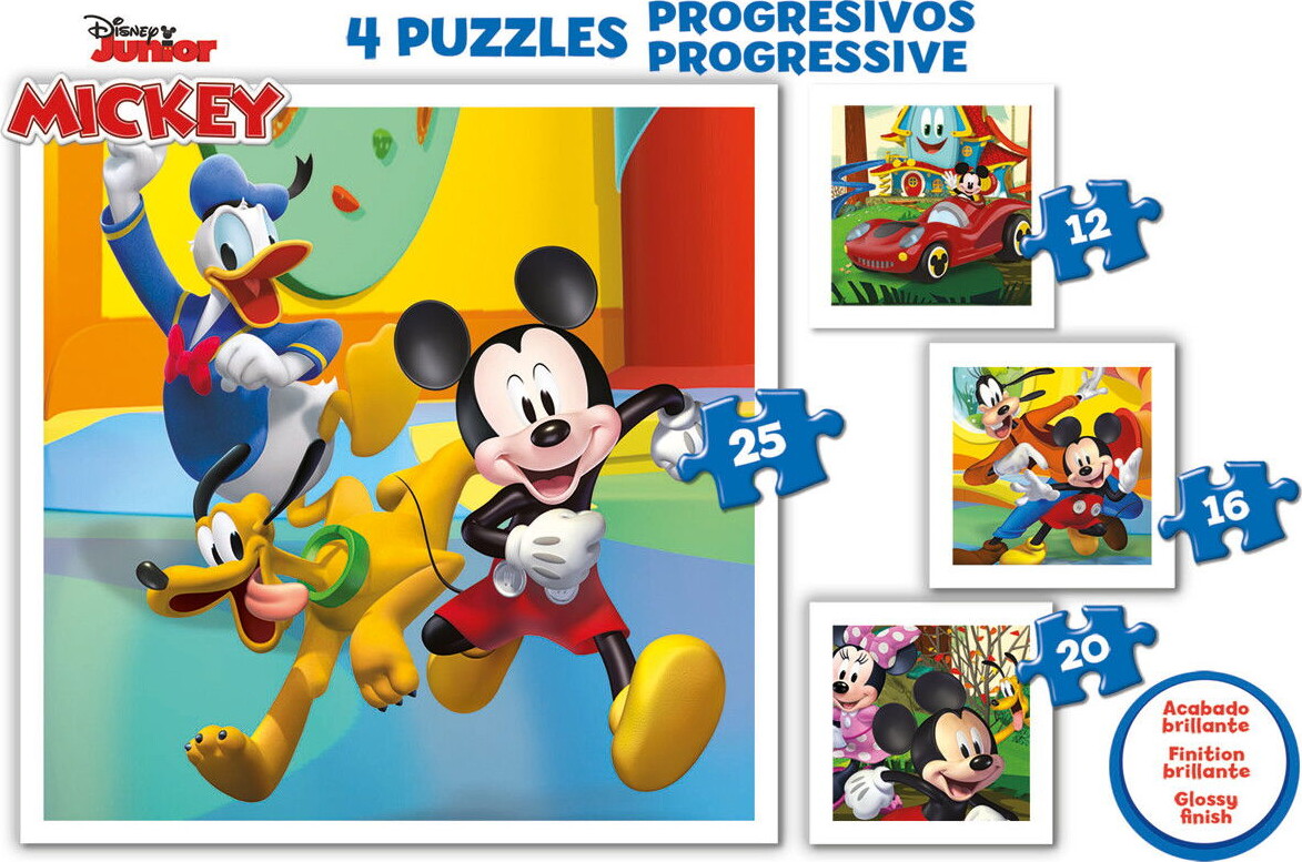 Educa - Disney Junior Mickey 4 Puzzles - 12-16-20-25 - Puslespil