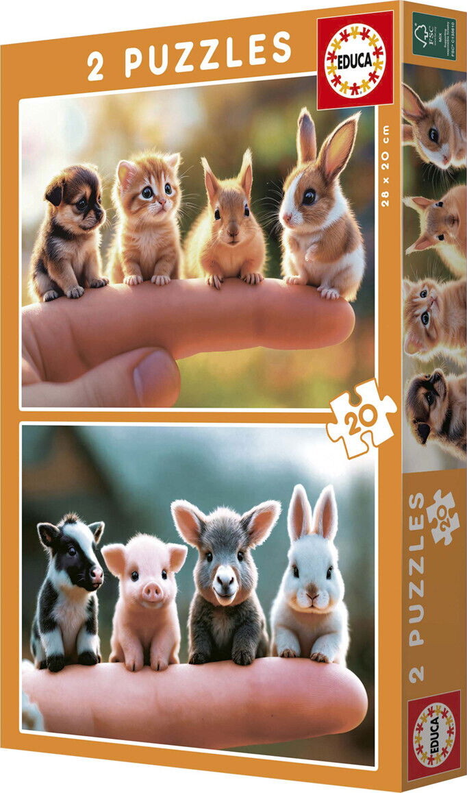 Educa - Baby Animals Puzzle - 2X20 Brikker - Puslespil Med Dyr