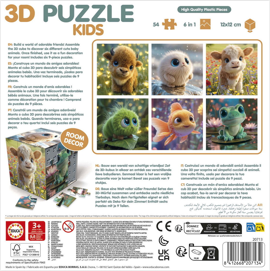 Educa - 3D Puzzle Kids - Room Decor - Baby Animals