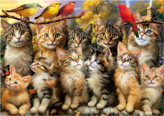 Educa - Kittens And Birds Puzzle - 500 - Katte Puslespil